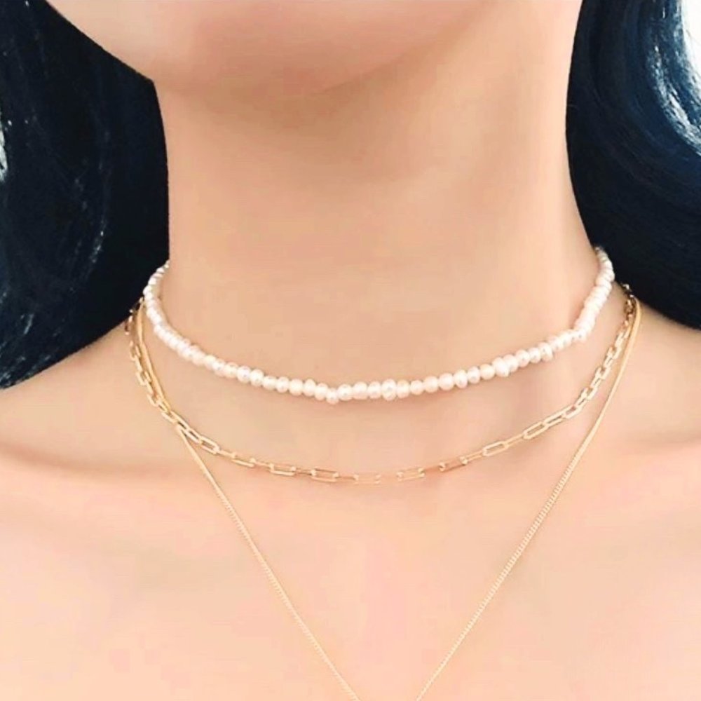 Tiny Natural Baroque Pearls Choker Real Gold Necklace S925 Silver